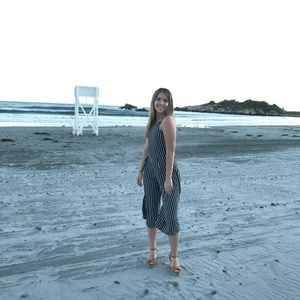 Black and white striped pantsuit